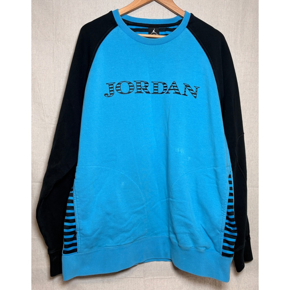 Vintage Jordan Mens 3XL Blue Black Raglan Crewneck Sweatshirt